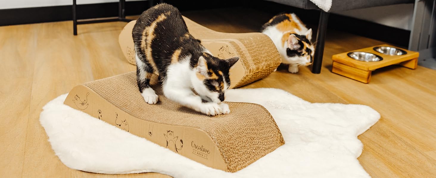 Котяче дряпальний борд | Дряпка з гофрокартону | Натуральні дряпальні дошки для котів | Міцні дряпальні меблі для котів | 2в1 котячий будиночок + дряпальний борд | Якісний картон | Великий розмір (57 x 21 x 20 см)