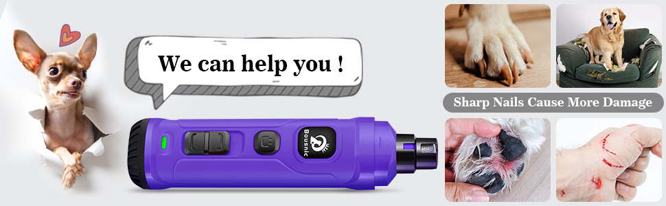 Шліфувальник для собак Bousnic Krallenschleifer: тихий електричний триммер з LED-підсвічуванням для собак та котів середніх та малих порід, фіолетовий