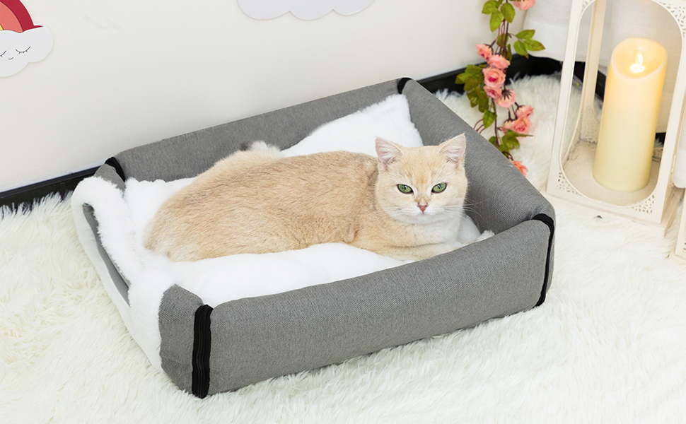 Кігтеточка-ліжко для котів та маленьких собак Hollypet, сірий колір. Зручне ліжко-печера з льону 2-в-1, тепле гніздо для котів та собак.