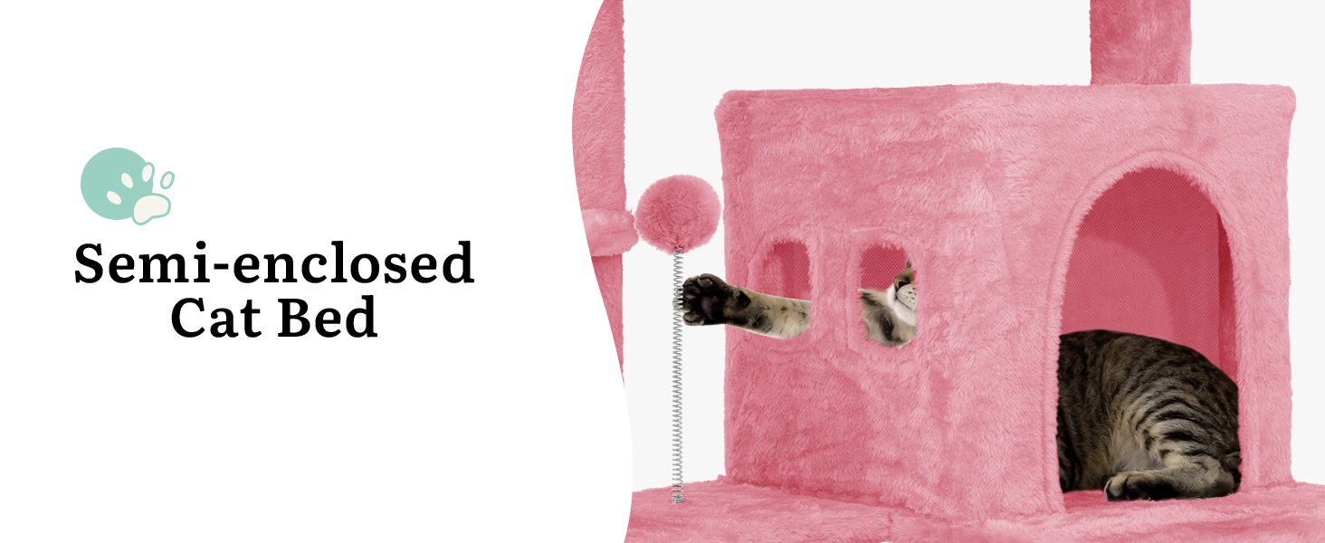 Котячий комплекс YITAHOME для великих котів з подряпальниками, будиночком та платформами, 157 см, рожевий