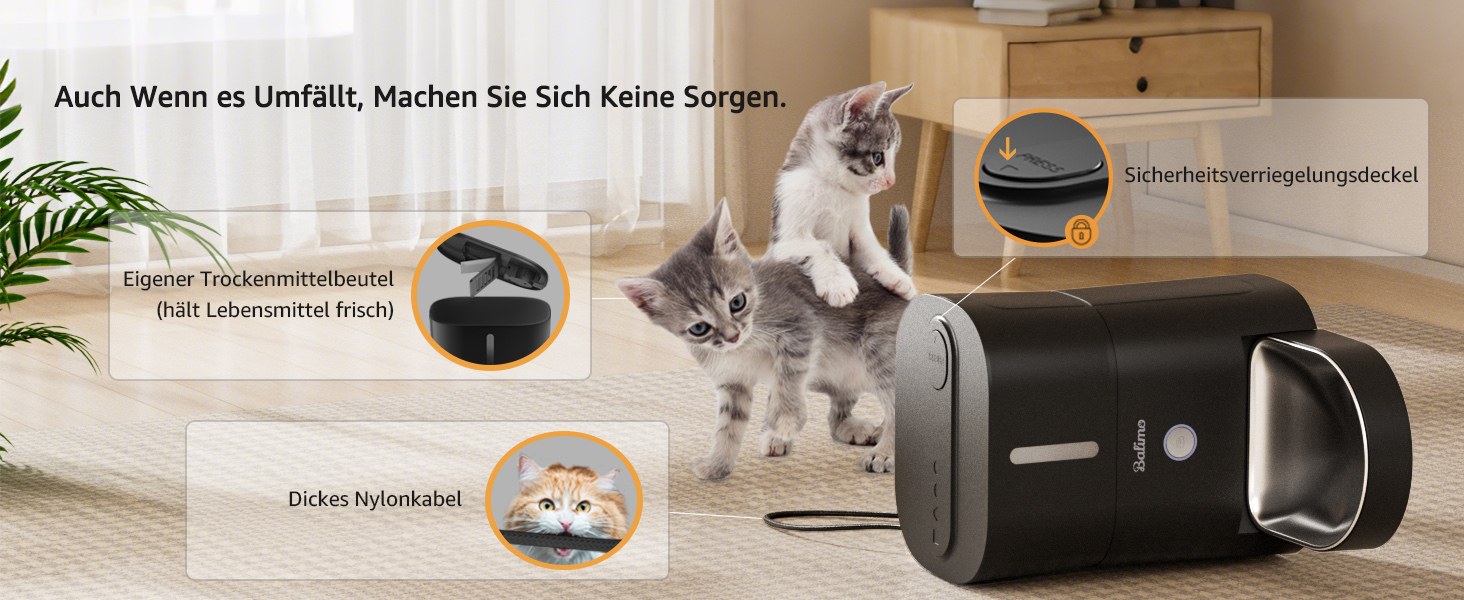 Автомат годування котів Balimo 3L з Wi-Fi, інтелектуальний диспенсер для котів/собак, з підсвічуванням та мискою з нержавіючої сталі 304, керування через додаток, 1-10 прийомів їжі на день, білий/чорний