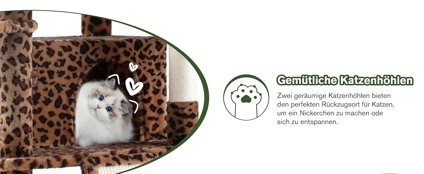 Котячий будиночок MUTICOR з когтеточкою, 206 см, великий, багатоярусний, з гамаком, для великих котів, з плюшем, з широкою основою (леопардовий принт)