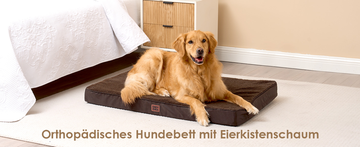 Ортопедичне ліжко для собак середніх порід EHEYCIGA 89x58x9 см, м'яке, знімний чохол, коричневе