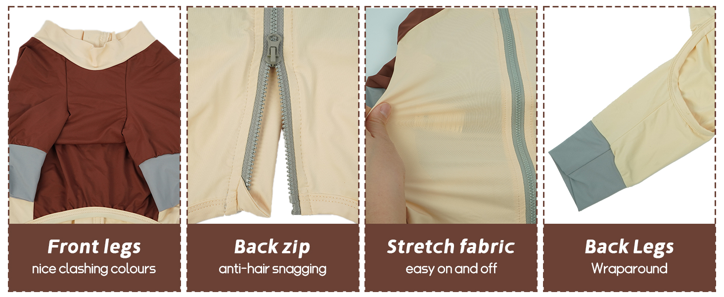 Піжама для собак Hjumarayan, еластичний комбінезон з блискавкою, повне покриття, довгі штанини, захист від бруду, прохолодний костюм-одяг для прогулянок та після операції, бежевий XL XL Beige