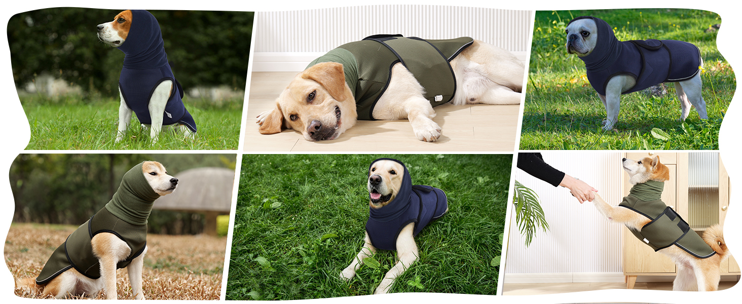 Заспокійливий жилет для собак та котів Dotoner з навушниками, зелений, з відбиваючими смугами