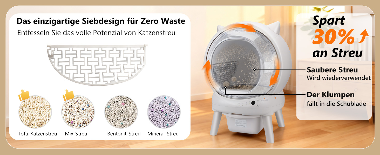 Автоматичний лоток для котів Katzenklo Selbstreinigend 73L з додатком, датчиками безпеки, захистом від запаху та моніторингом здоров'я. Підходить для кількох котів. Коврик для котячого туалету в комплекті. Колір: сірий.