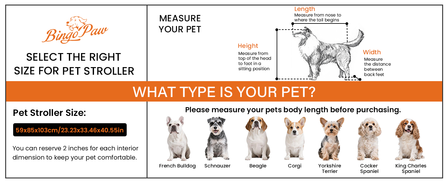 Візок для собак BingoPaw: складаний, для малих і середніх собак, кошенят та тварин до 20 кг, з 4 колесами та 3 сітковими віконцями