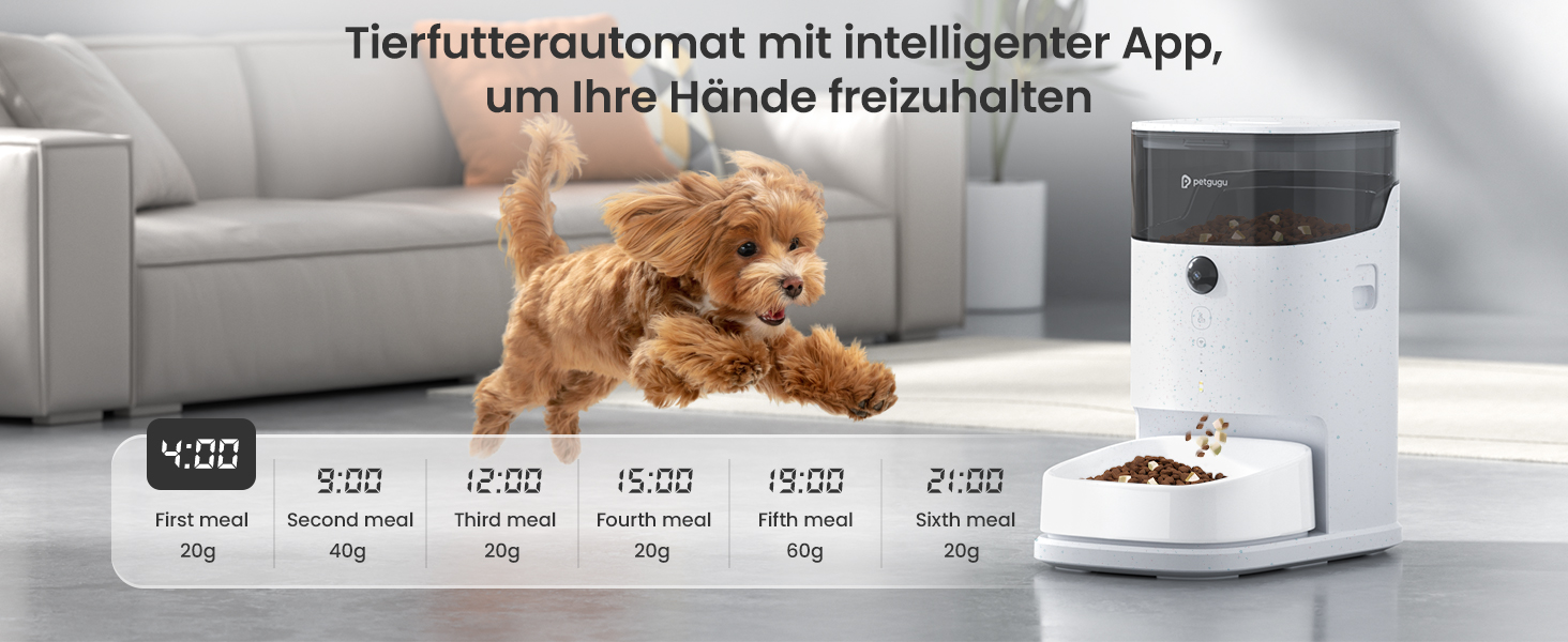 Автоматичний годівниця для котів PETGUGU з таймером та керуванням через APP, керамічний набір для котів та собак, для кількох тварин (PF2)