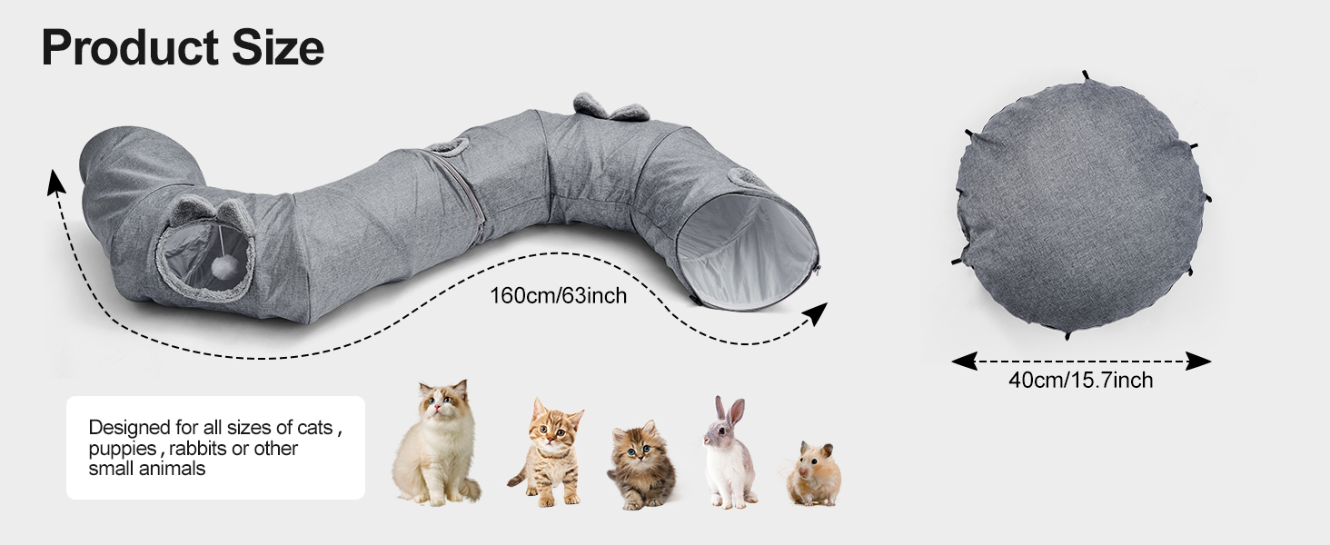 Туннель-ліжко для котів Odoland з м'яким лежком, інтерактивна іграшка з кулькою та шурхотливим тунелем для кошенят, кроликів, цуценят та інших дрібних тварин