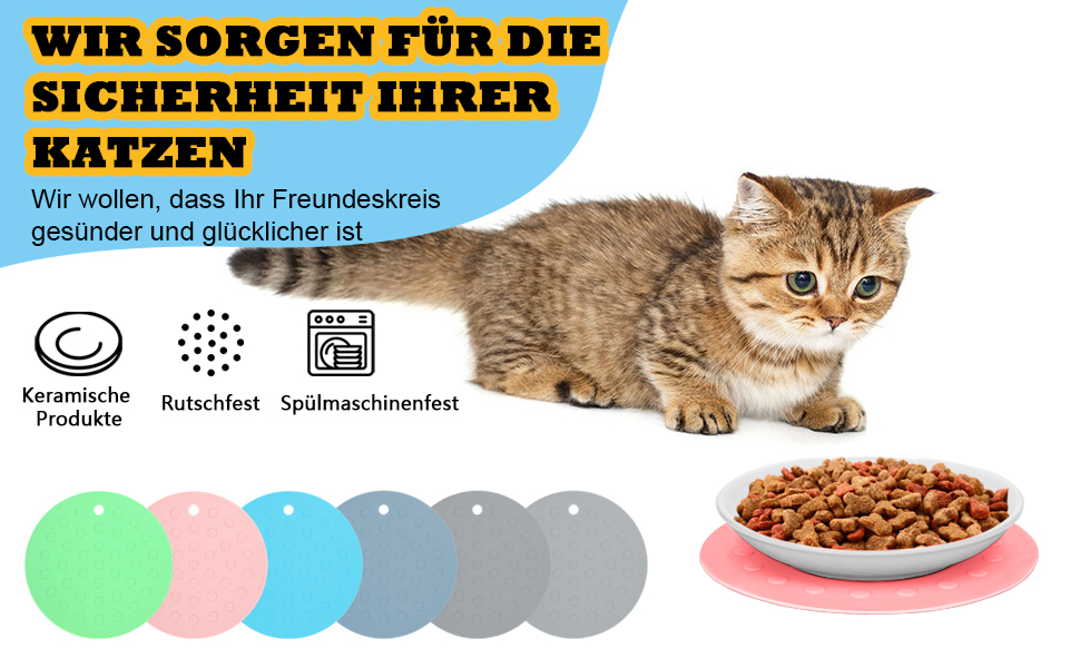 Набір мисок для котів з кераміки (3 шт.) з антиковзними килимками - Katzennapf