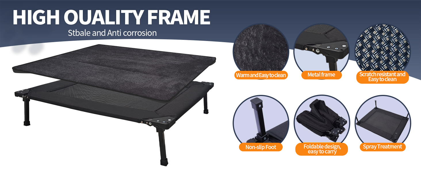 Охолоджуване ліжко для собак Pozico, складане, з металевим каркасом та дихаючою сіткою, для собак та котів, чорне, розмір L (83x66x20)