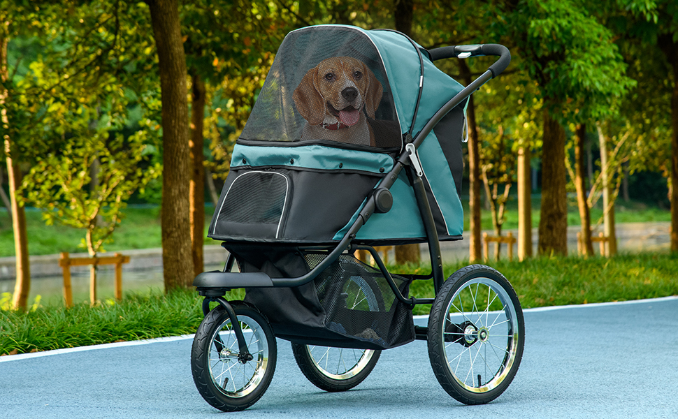 Візок для собак та котів PawHut - розкладний, до 20 кг, з великими колесами та кошиком для зберігання, темно-зелений