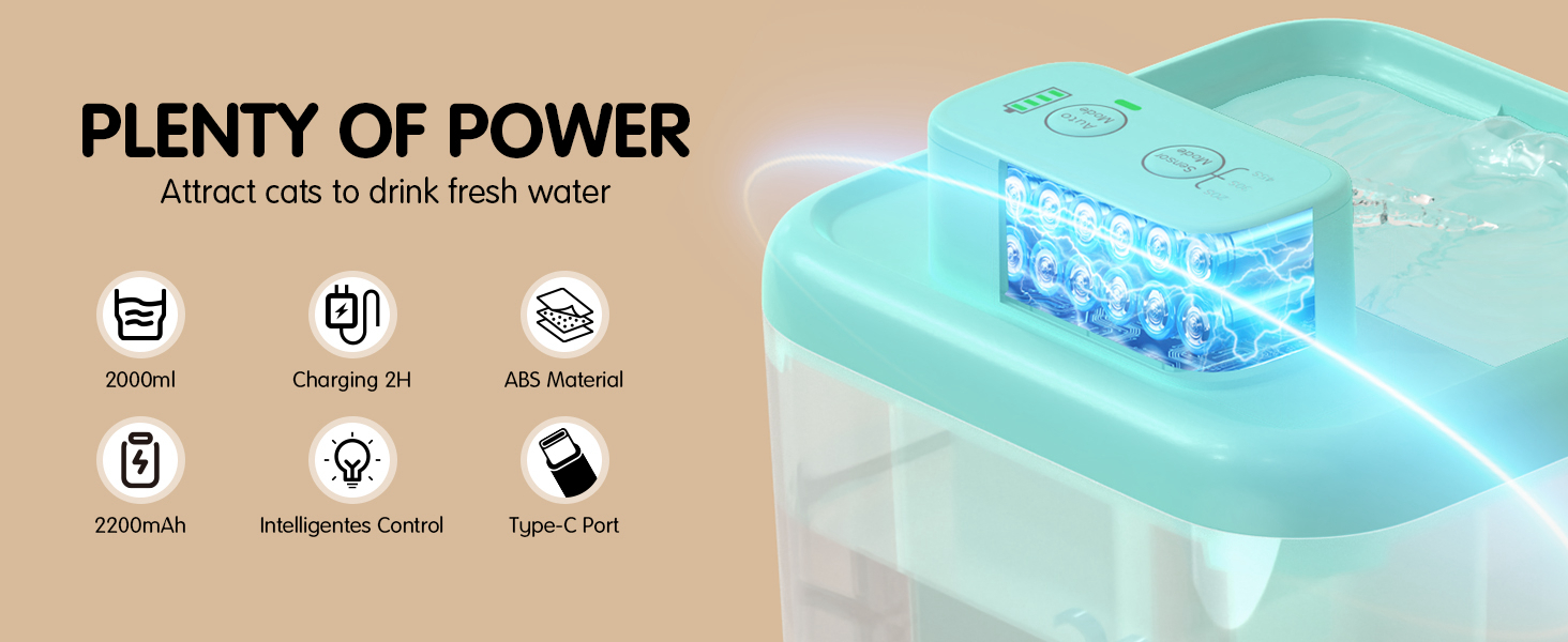 Трубочка для котів RUXAN, 2L, тихий фонтанчик з батарейкою, 2200mAh, з датчиком руху, 3 режими, для котів та собак, білий (блакитний, поліпропілен (PP))