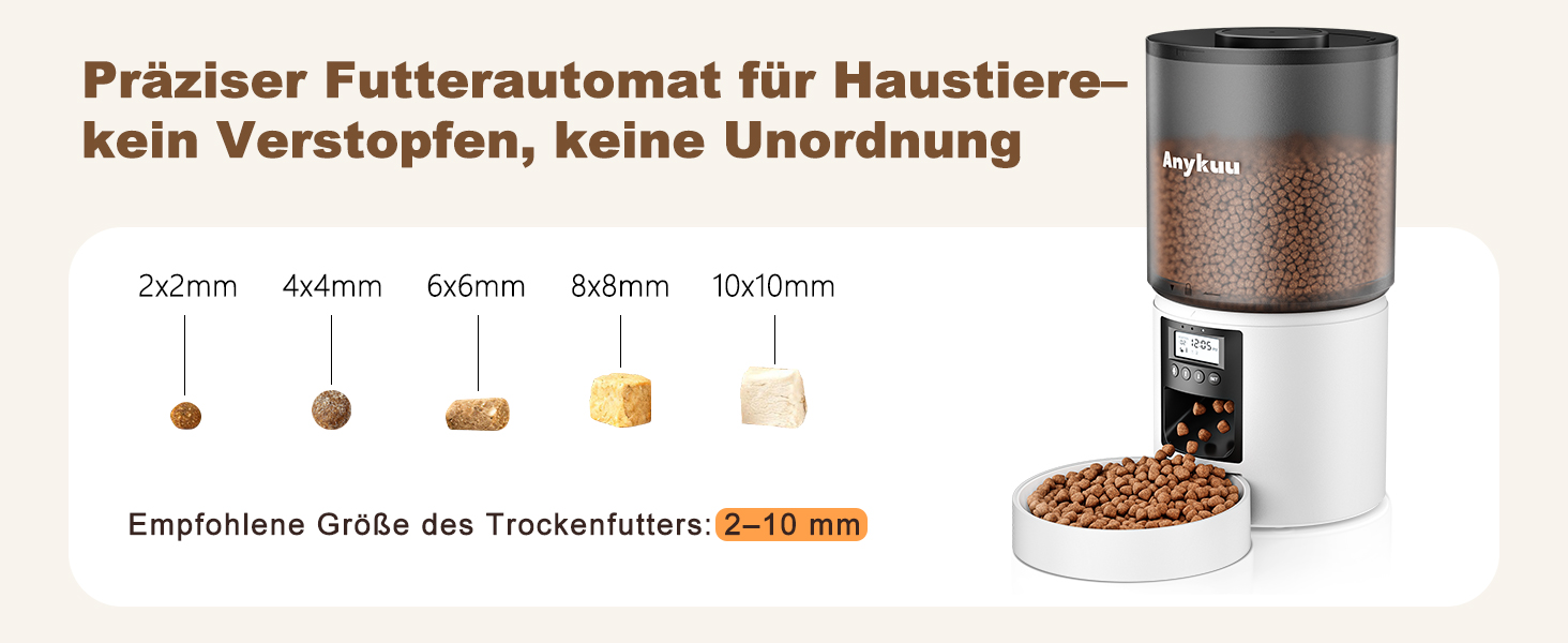 Автоматичний годівниця для котів та собак Anykuu 4L з таймером та контролем порцій. Автоматичний диспенсер для сухого корму з функцією запису (10с) для маленьких та середніх тварин, білий