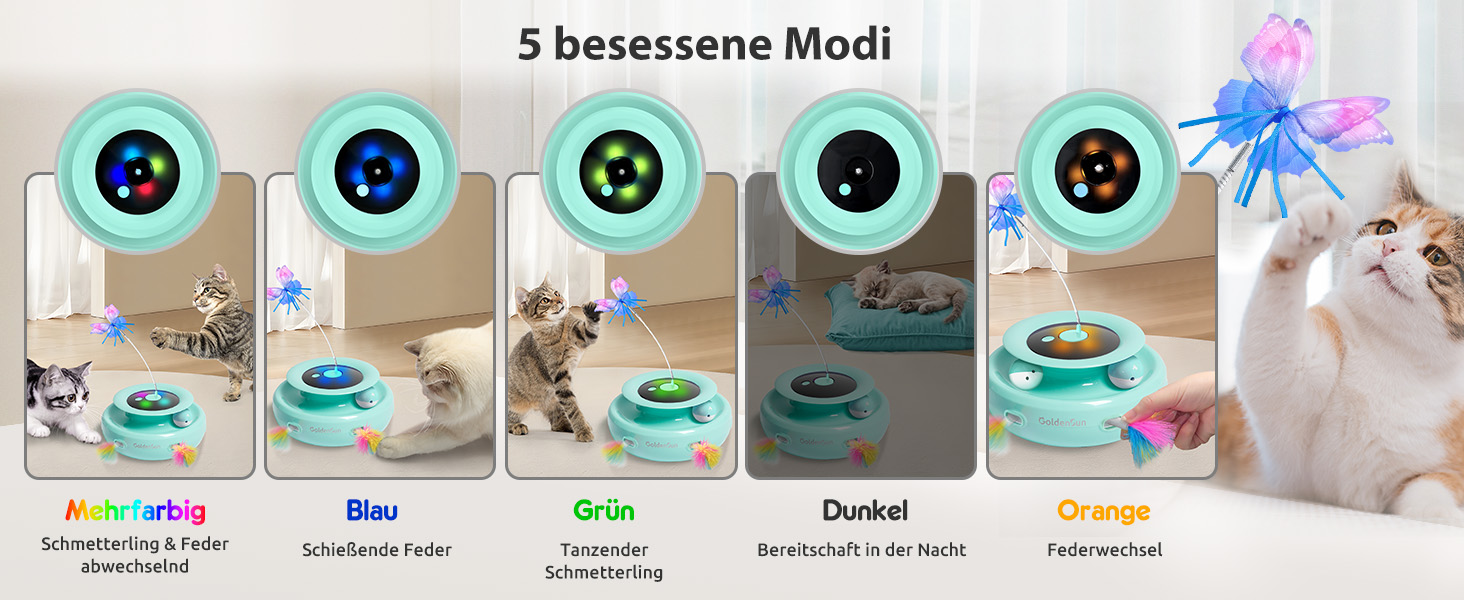 Інтерактивна іграшка для котів GoldenSun 3-в-1: Whack-A-Mole, метелик, м'ячик. USB, 6 насадок, A-білий (зелений)