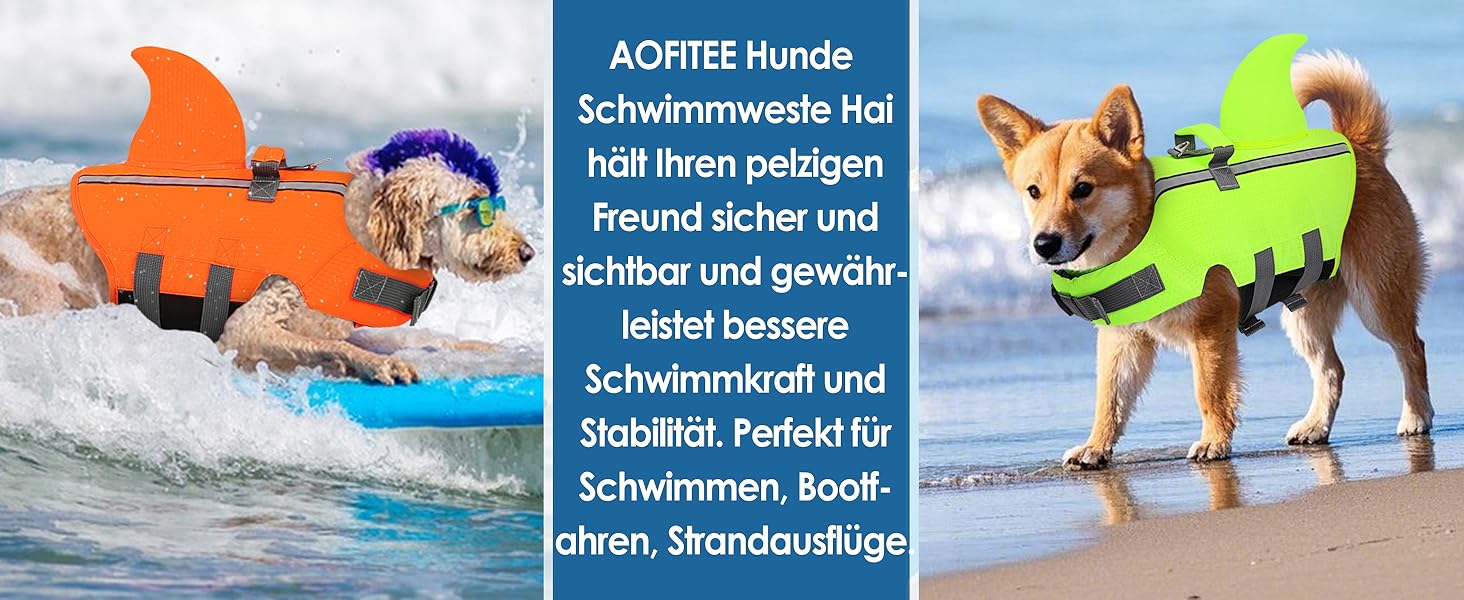 Спасальний жилет для собак AOFITEE Hai, XS, помаранчевий, регульований, з ручкою для рятування, світловідбиваючий, для малих та середніх порід