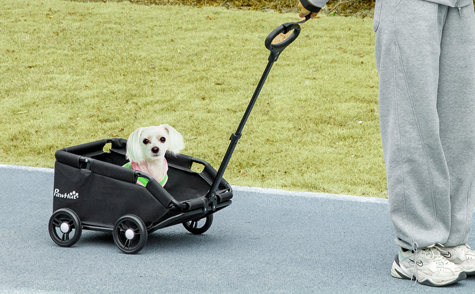 Візок для собак PawHut, чорний, для собак та котів до 4 кг, складна конструкція, з подушкою та безпечними ременями