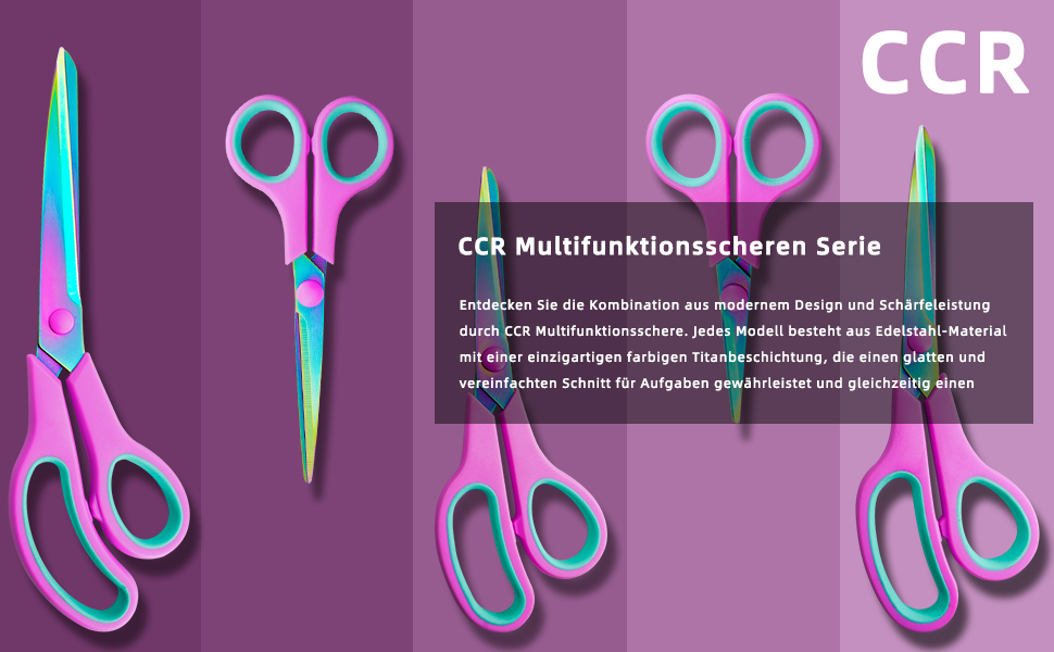 Набір ножиць CCR: 5 шт., нержавіюча сталь з титановим покриттям, зручна ручка, для дому, офісу та школи