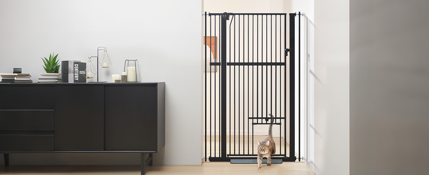 Кітниця UniPaws для дверей, 142 см, з дверцятами для котів, ширина 95–105 см, для собак та котів, для сходів та дверей, білий колір (чорний, ширина 79-95 см)