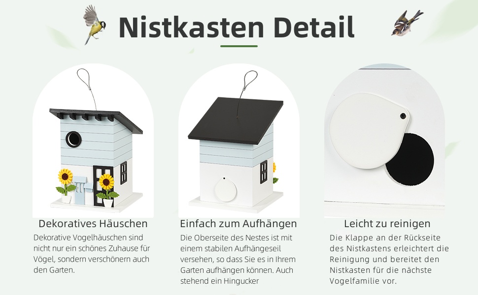 Дім для птахів JUJOYBD - дерев'яний годівниця для птахів у стилі кантрі, для саду, балкону та тераси, з отвором 33 мм