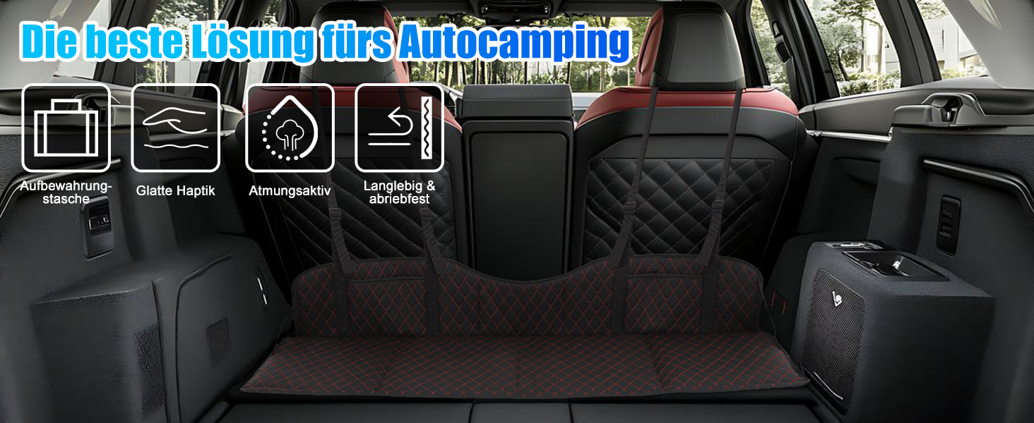 Розширювач сидіння заднього ряду авто, розкладний килимок-матрац для заднього сидіння, портативна платформа для кемпінгу та сну, універсальний для SUV, MPV та компактних авто (Чорний, Шкіра)