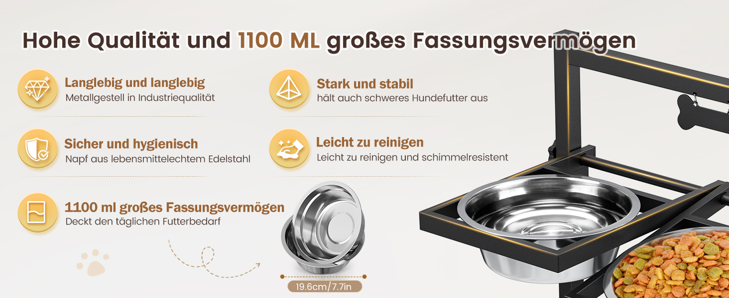 Підвищена годівниця для собак Sunowl, регульована по висоті та куту нахилу, 0-90°, 2 миски з нержавіючої сталі, повільне годування, не проливається, з килимком