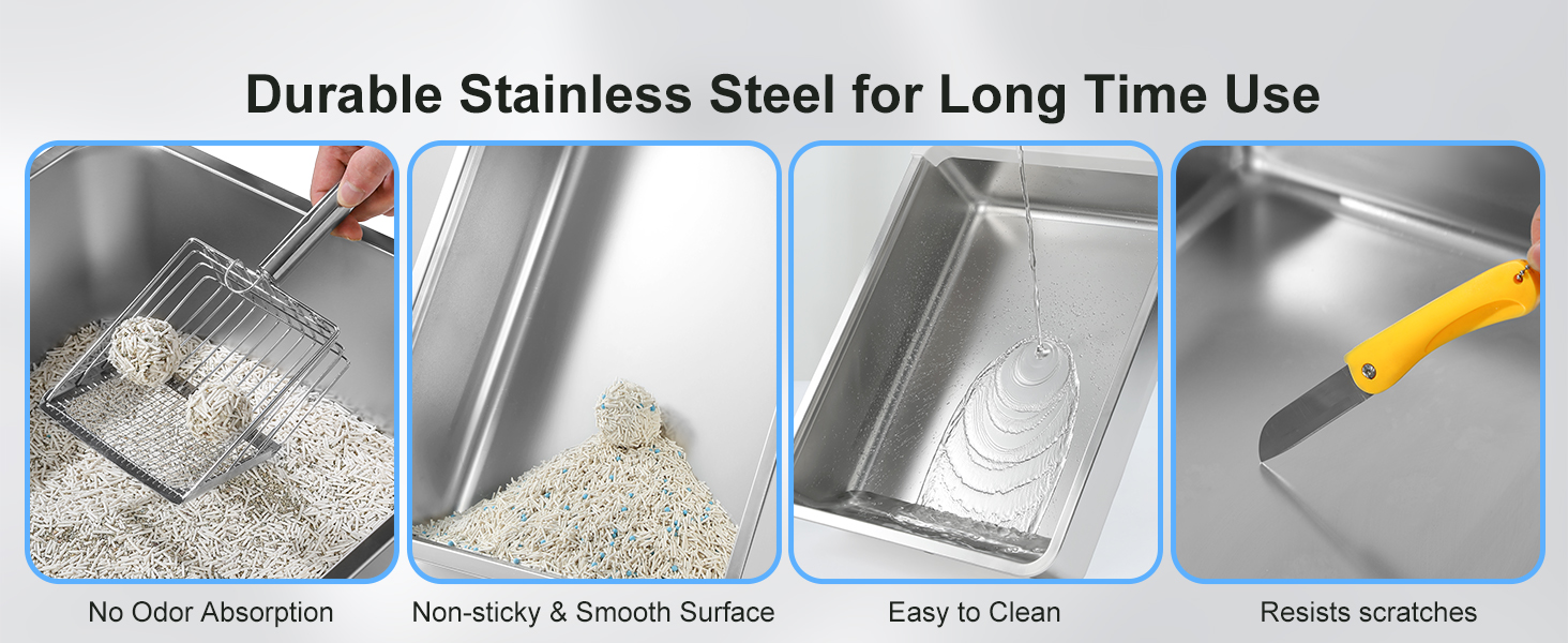 Торгова лоток для котів Marchul Katzentoilette XL з нержавіючої сталі, великий розмір, з кришкою, для великих котів, з антибактеріальним покриттям, з килимком та совком, не липкий