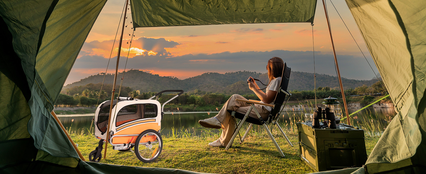 Причеп-біговий візок для собак 2-в-1, до 30 кг, складний, з гальмами, сигнальним прапорцем, для активного відпочинку та дому, червоний