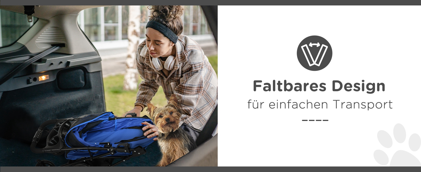 Візок для собак PawHut - зручний бугі для тварин з функцією складання. Ідеальний для маленьких собак та котів. Оксфордський синій, 67 x 45 x 96 см