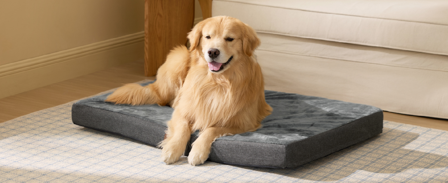 Ортопедична подушка для собак BEDSURE - великі породи, 89x56x8 см, з ефектом пам'яті, миюча, темно-сіра