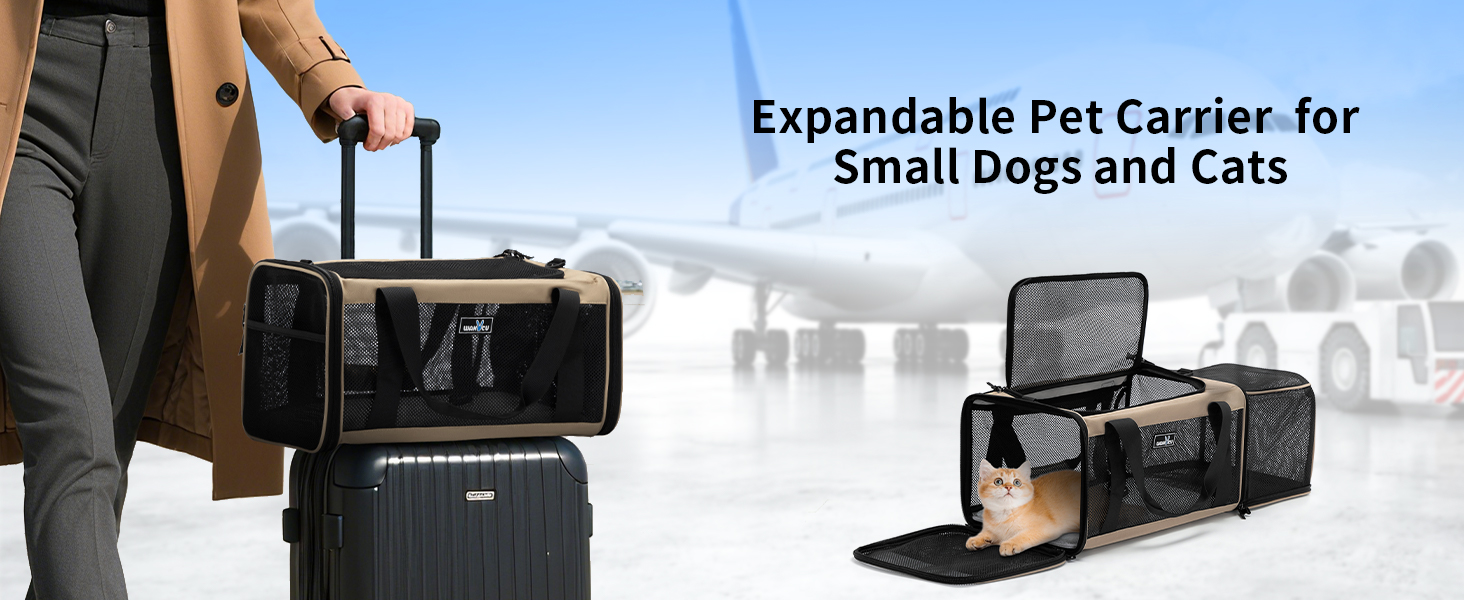 Розширювана переноска для домашніх тварин Wakytu для собак та котів, велика сумка для подорожей з 5 сітчастими вікнами (Коричнева, S)