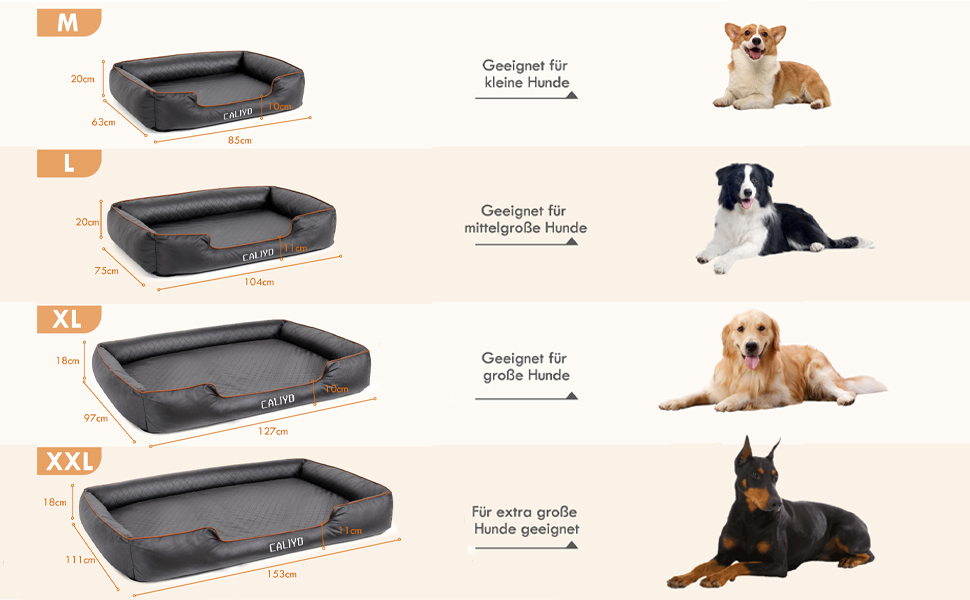Ортопедичне ліжко для собак Caliyo, великі породи – подушка для собак з екошкіри, водонепроникна та пральна, з піною з пам'яті, диван для собак з 4 бортиками, килимок для собак 127×97×18CM, чорний L 127×B 97×H 18 cm Чорний