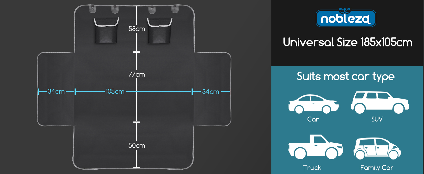 Захист для багажника автомобіля Nobleza для собак: килимок з захистом краю, універсальна автодека для собак з 2 кишенями, 185 x 105 см, водонепроникний та стійкий до подряпин