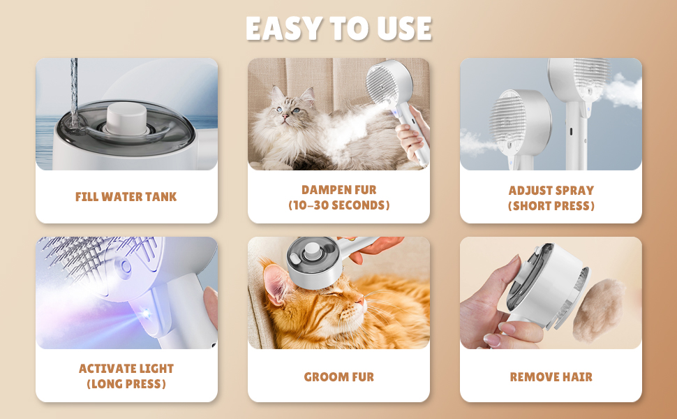 Бурштук для котів з парою 4-в-1: чищення шерсті, видалення ворсу, для собак та котів (білий)