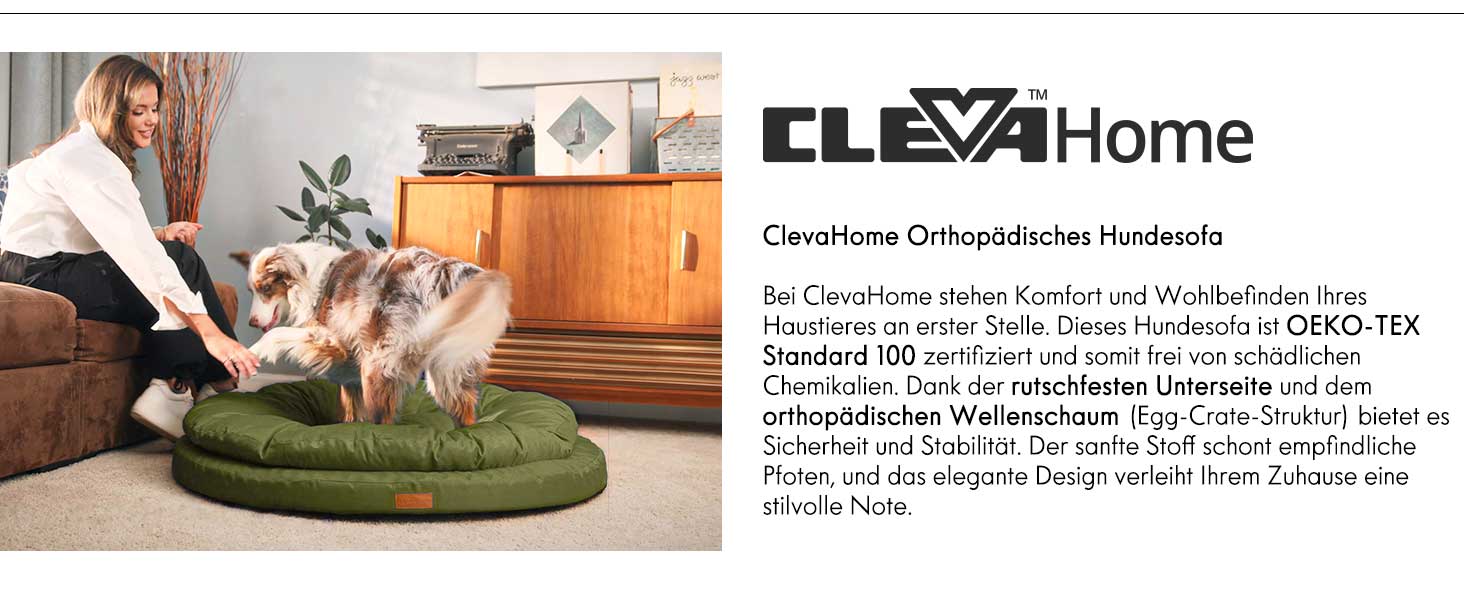 Ортопедичне ліжко для собак ClevaHome, кругла форма, водонепроникне, з двошаровою підкладкою, антиковзаюче, знімний чохол, оливковий колір, розмір L