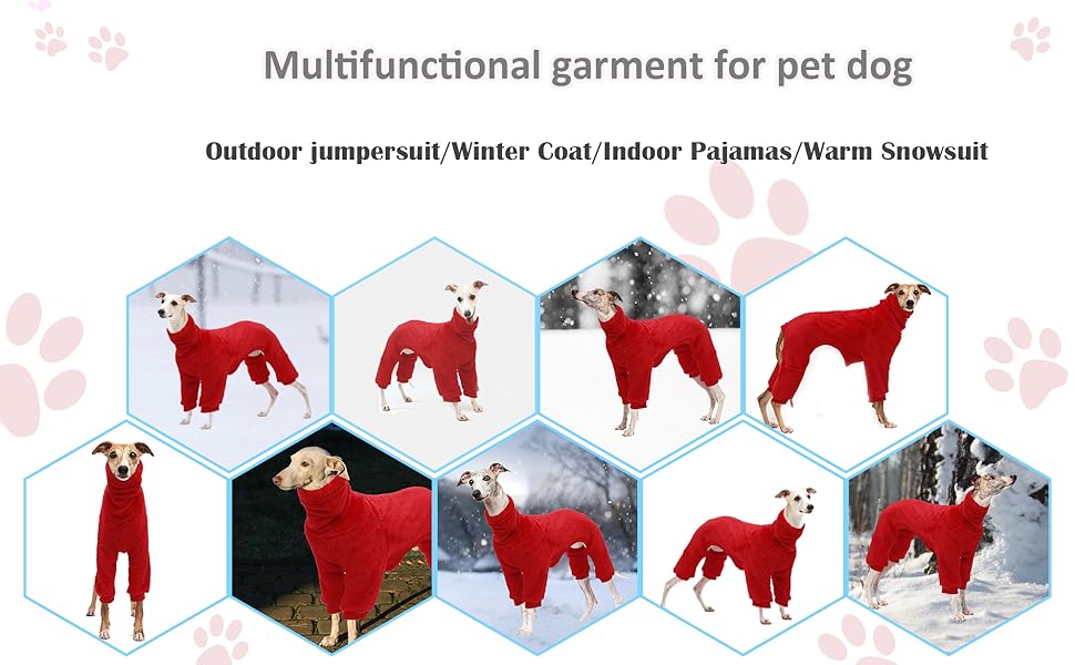 Теплий флісовий халат для грейхаундів, одяг для віппетів з ніжками, вітронепроникний собачий комбінезон з коміром-стійкою, флісовий собачий піжамний костюм, супер теплий зимовий пуловер для віппетів, Лурчерів, Салускі, червоний XXL