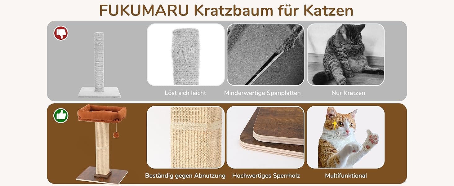 Високий котячий будиночок FUKUMARU з платформою 46x36 см, з натурального сизалю та масивного дерева. XL