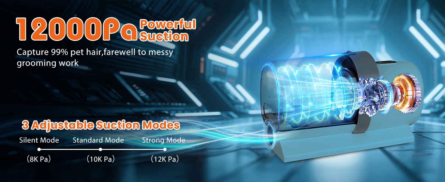Машинка для стрижки собак Nobleza з пилососом, потужність 12000 Па, видаляє 99.99% шерсті, тиха, для собак та котів, 7 насадок, об'єм контейнера 2.5 л