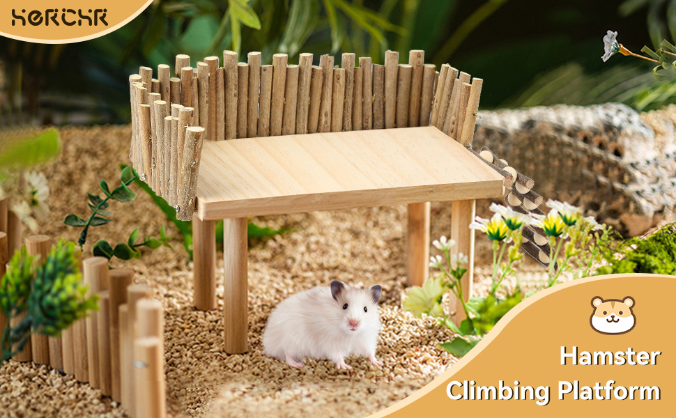 Платформа для хом'яків HERCHR: дерев'яна ігрова площадка, міст, іграшка для гризунів з огорожею. Підходить для тушканчиків та золотих ведмедиків