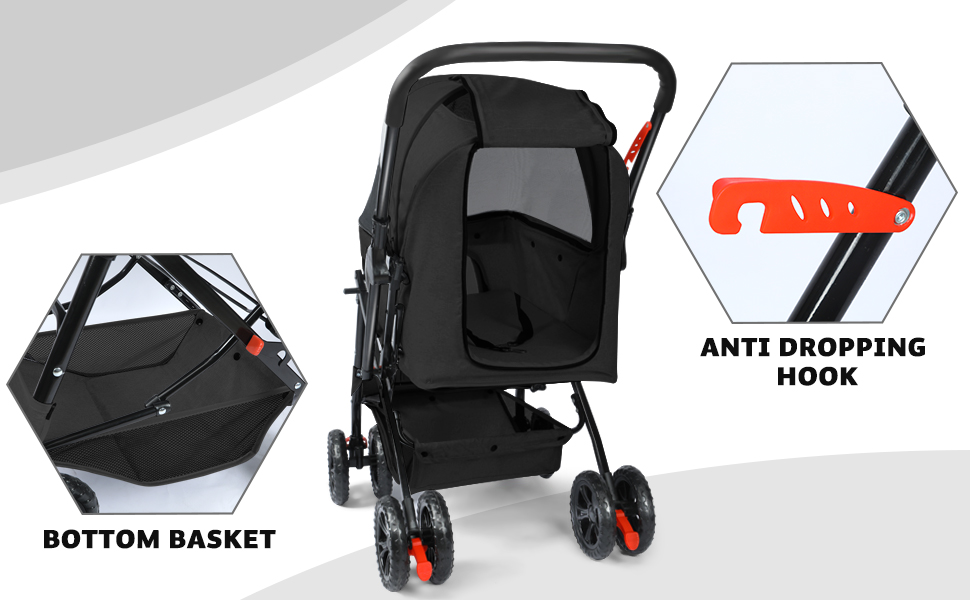 Візок для собак Wedyvko до 20 кг, 4 колеса, складаний, для маленьких та середніх собак та котів, з кошиком для зберігання та тримачем для напоїв, зелений (чорний)