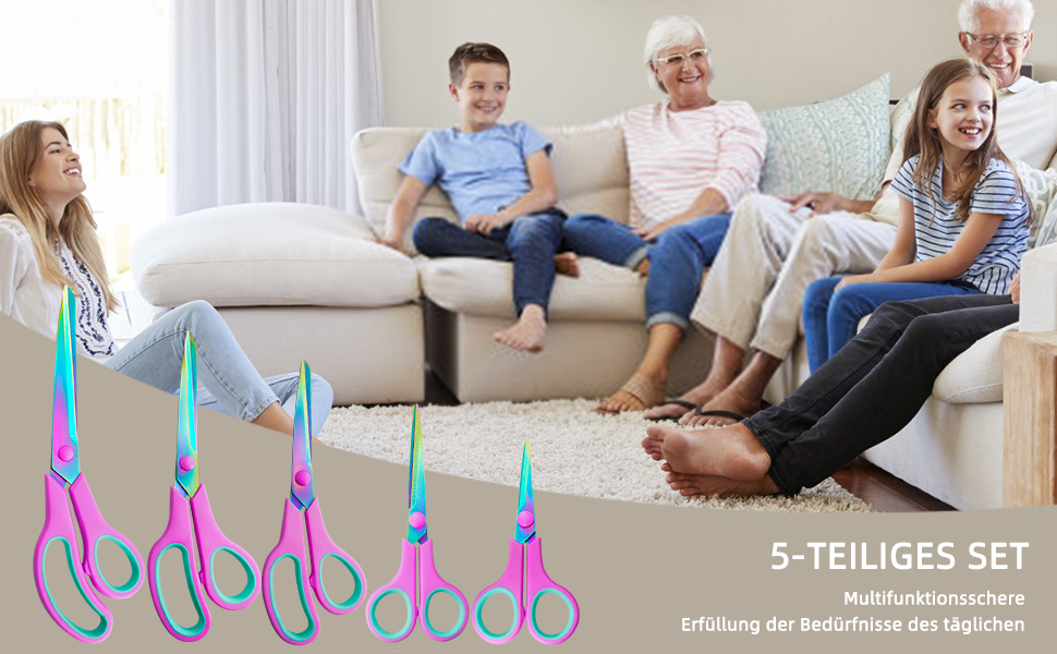 Набір ножиць CCR: 5 шт., нержавіюча сталь з титановим покриттям, зручна ручка, для дому, офісу та школи