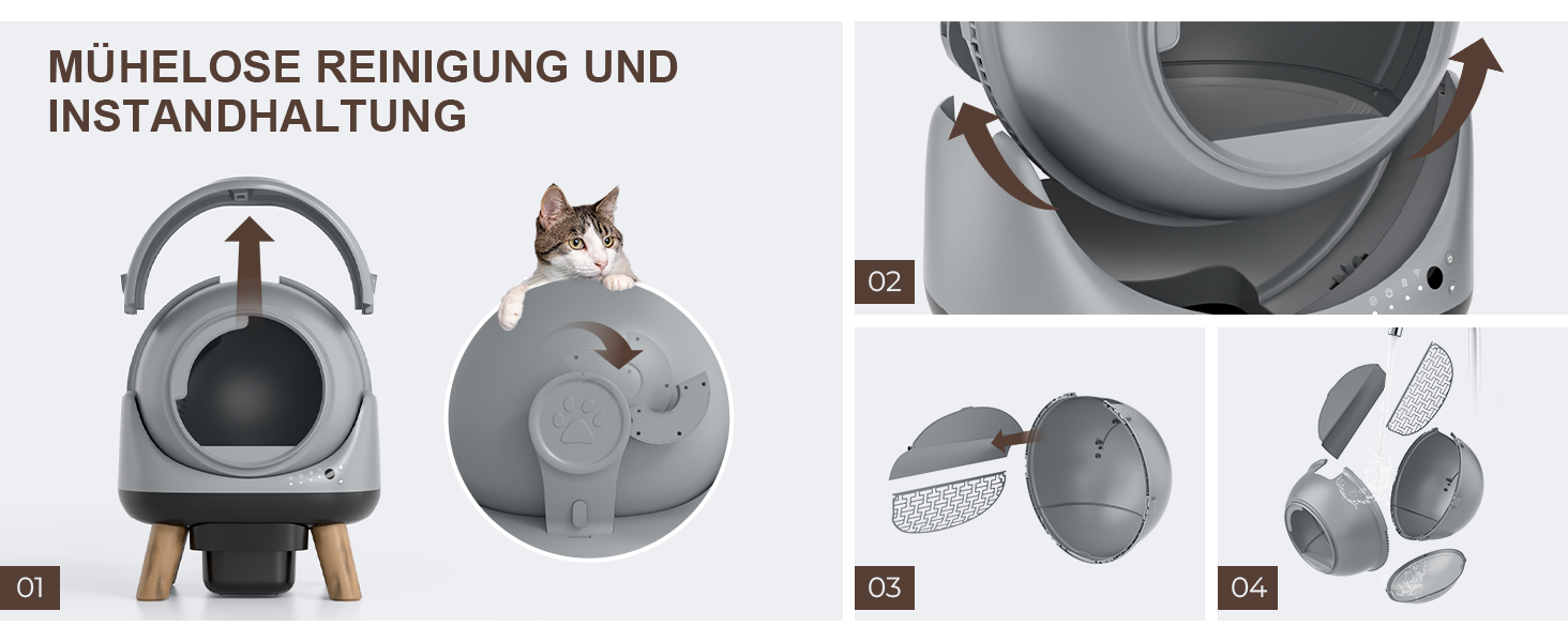 Автоматичний лоток для котів ELS PET з самоочищенням, захистом від розльоту, керуванням через додаток, без запаху, з килимком для котячого туалету та пакетами для сміття (чорний та сірий)