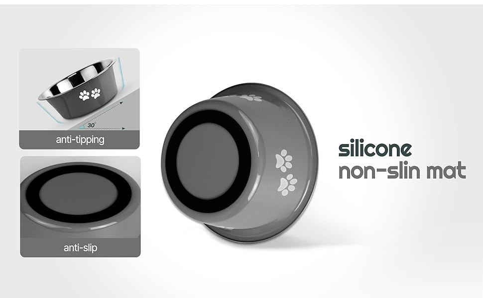 Набори мисок для собак SUOXU з нержавіючої сталі (1560 мл, 2 шт.) з неслизьким дном для собак та котів, великих, середніх та маленьких порід (сірий)