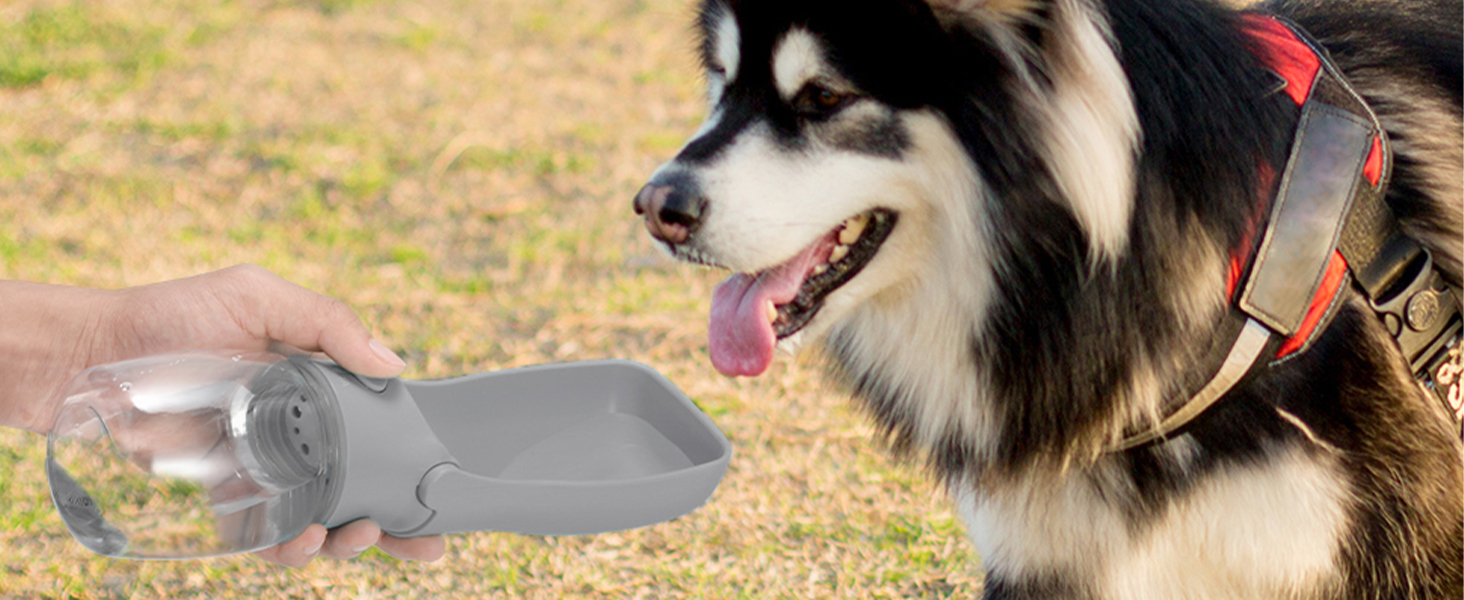 Водяна пляшка для собак на прогулянку 570мл або 350мл - портативна фляга для цуценят, малих, середніх та великих собак (Сірий)