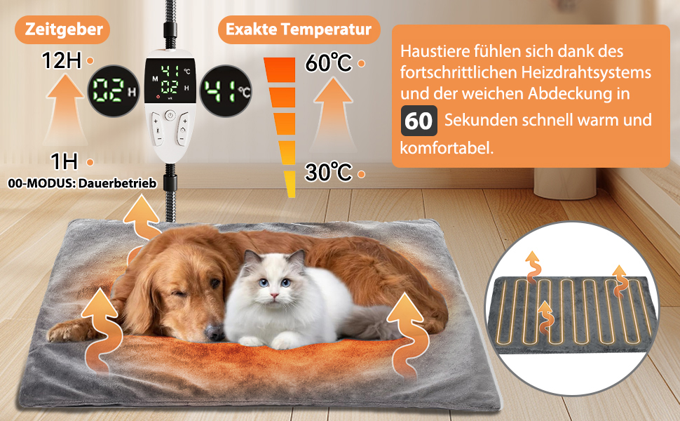 Грілка для котів та собак 70x45 см з терморегулятором, вологостійка, з таймером, 2 чохли сірого кольору