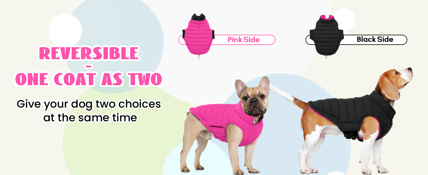 Водонепроникна куртка для собак Lelepet, тепла зимова куртка для маленьких собак, двостороння вітрозахисна куртка з застібкою-липучкою, рожева, розмір S