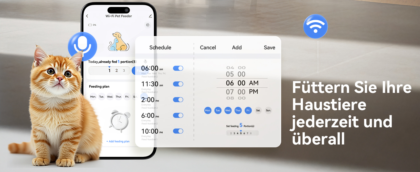 Автоматичний годівник для котів з Wi-Fi, 4L, керування через додаток, 10s запис голосу, для котів та собак (білий)