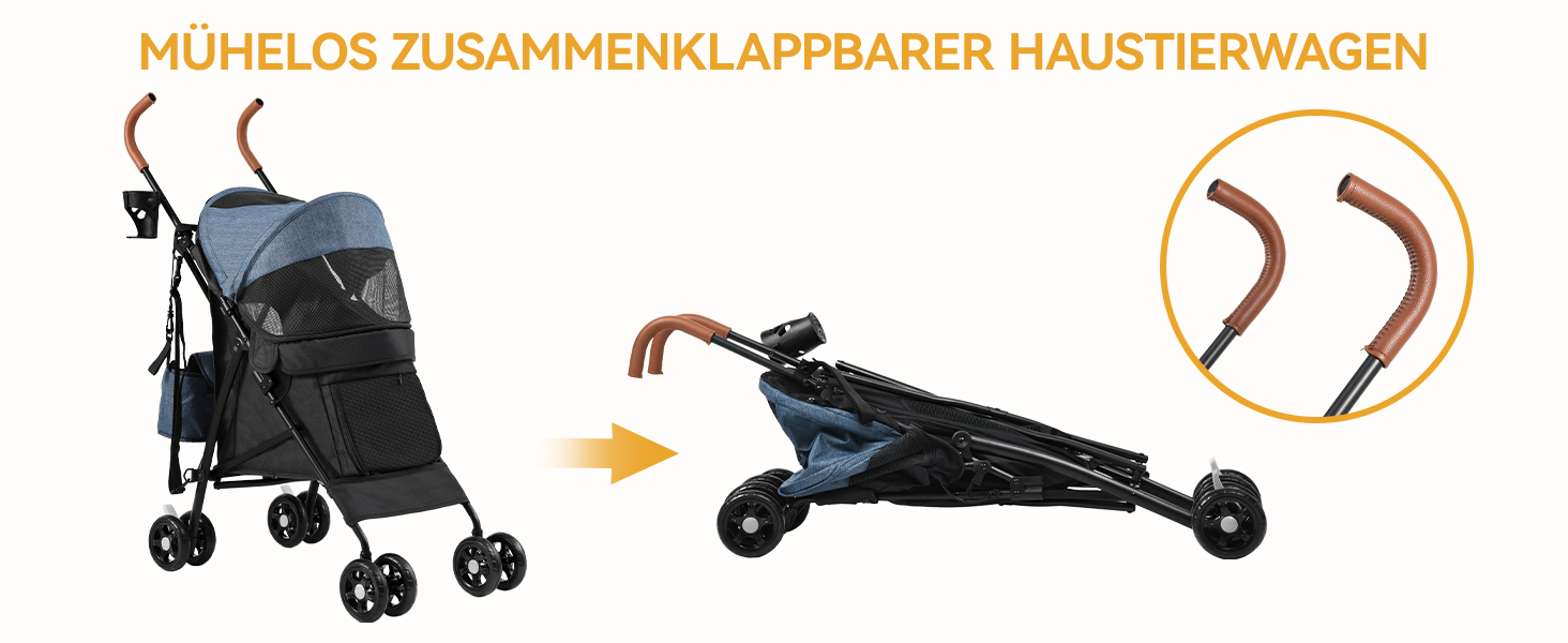 Візок для собак та котів DWVO, 11.3 кг, складаний, з подушкою та кошиком для зберігання, блакитно-чорний (45x80x103 см)