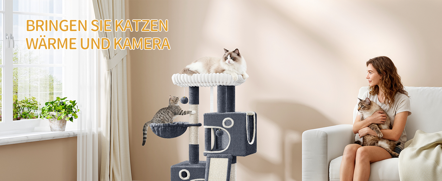 Дерево для котів Hzuaneri, 98 см: стійка конструкція, велика платформа, іграшкові м'ячики, печери, стовпчики для дряпання, дощечка для дряпання, темно-сірий MS10118SG