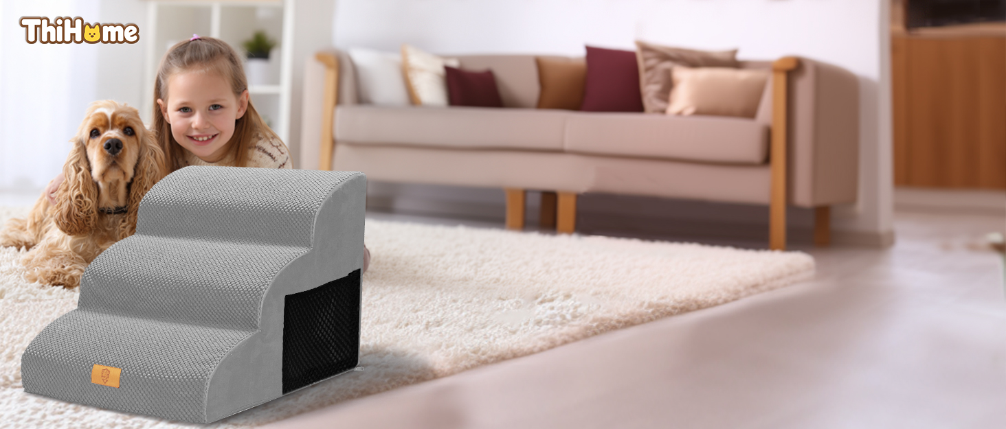 Сходинки для собак 3 ступені, антиковзні, 40 см, сірі. Підходять для маленьких собак та котів. Зручні для доступу на диван/ліжко. Легко миються.